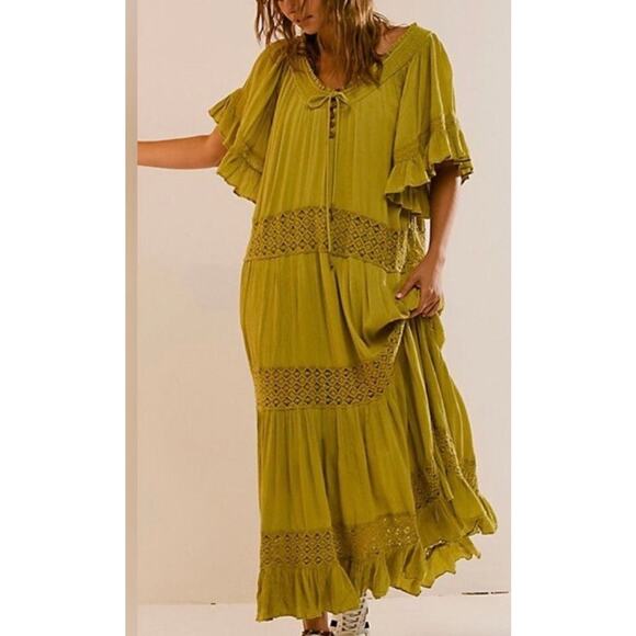 Free People Boho Chartreuse Maxi Dress - Picture 1 of 11